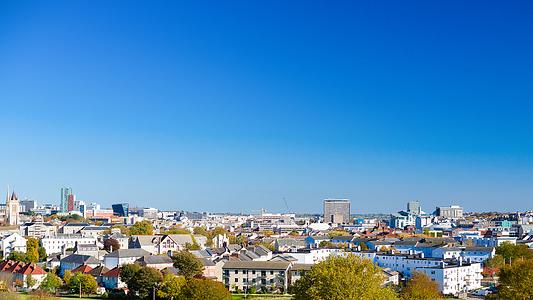 Panoramic view of the city of Plymouth on a bright sunny day