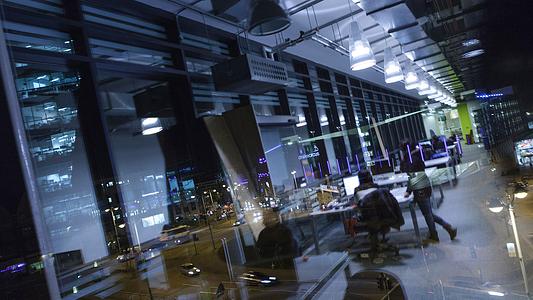 Inside shot of Roland Levinksy Building at night.