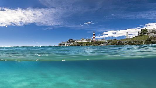 Plymouth Hoe from a viewpoint partly underwater