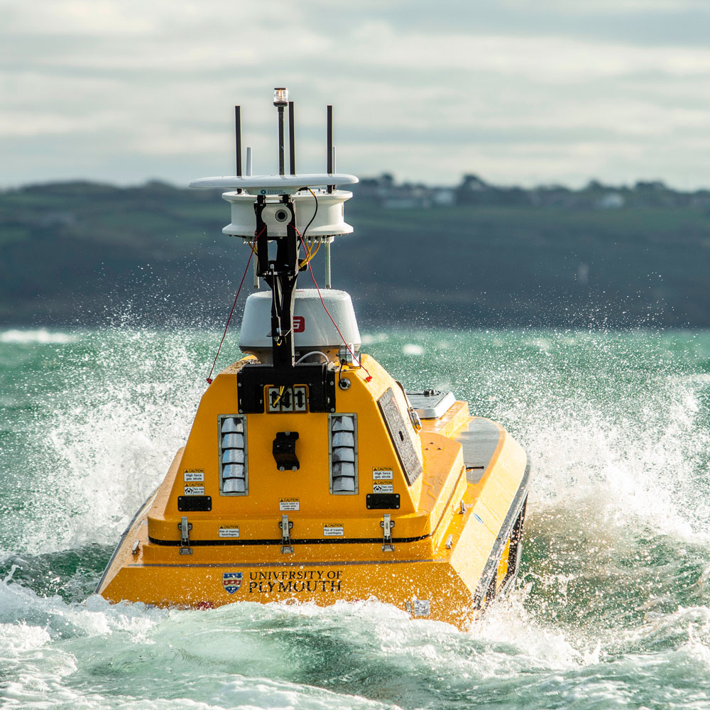 Cetus  - Uncrewed Surface Vessel (USV) USV Cetus is an L3 Harris ‘C-Worker 4’, designed to accommodate a wide range of sensors, equipment and systems, and can operated remotely or as a semi-autonomous platform from a support vessel or land station.