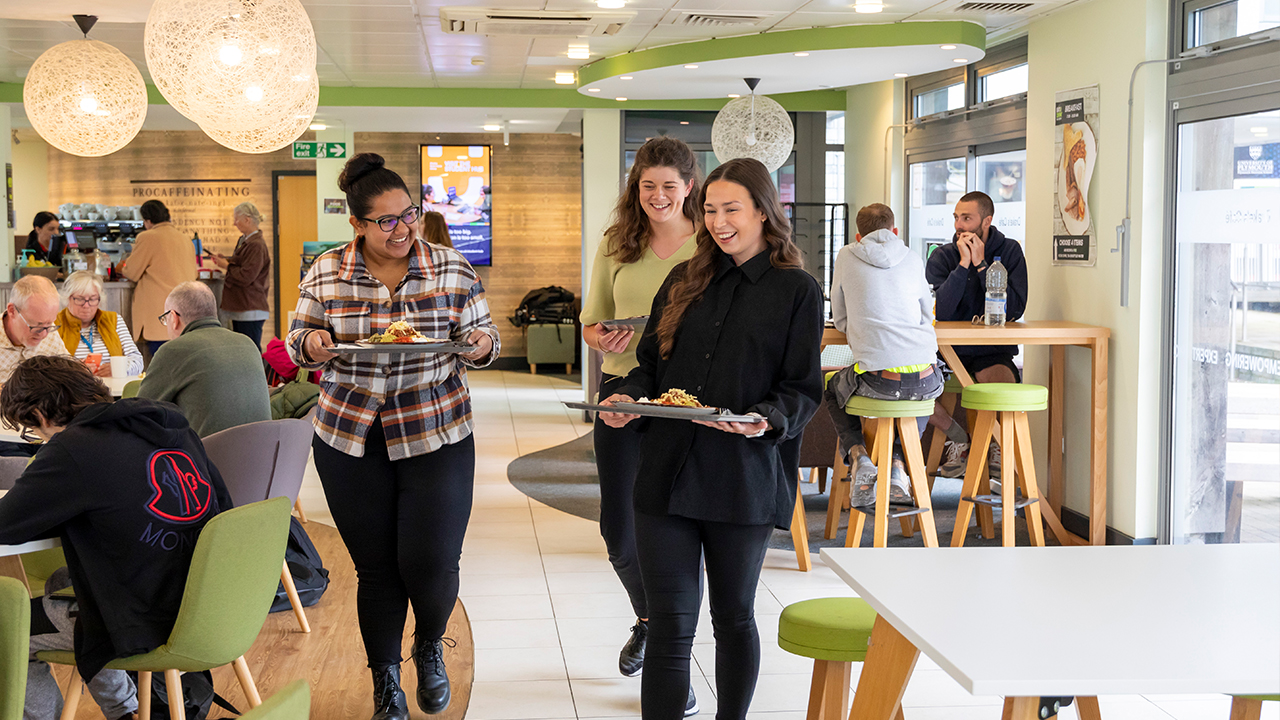 Students getting some food in Drake's Cafe as part of our prepaid catered halls scheme