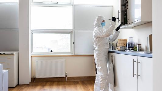 Criminology student Christina Berz pictured at Crime Scene Simulation area on the Plymouth campus