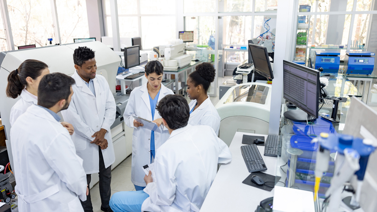 Scientists and doctors meeting in a laboratory